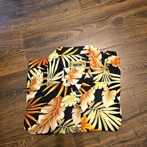 Caribbean Joe Let Go Women's Hawaiian Shirt XL Rayon Orange Floral 3/4 Sleeves